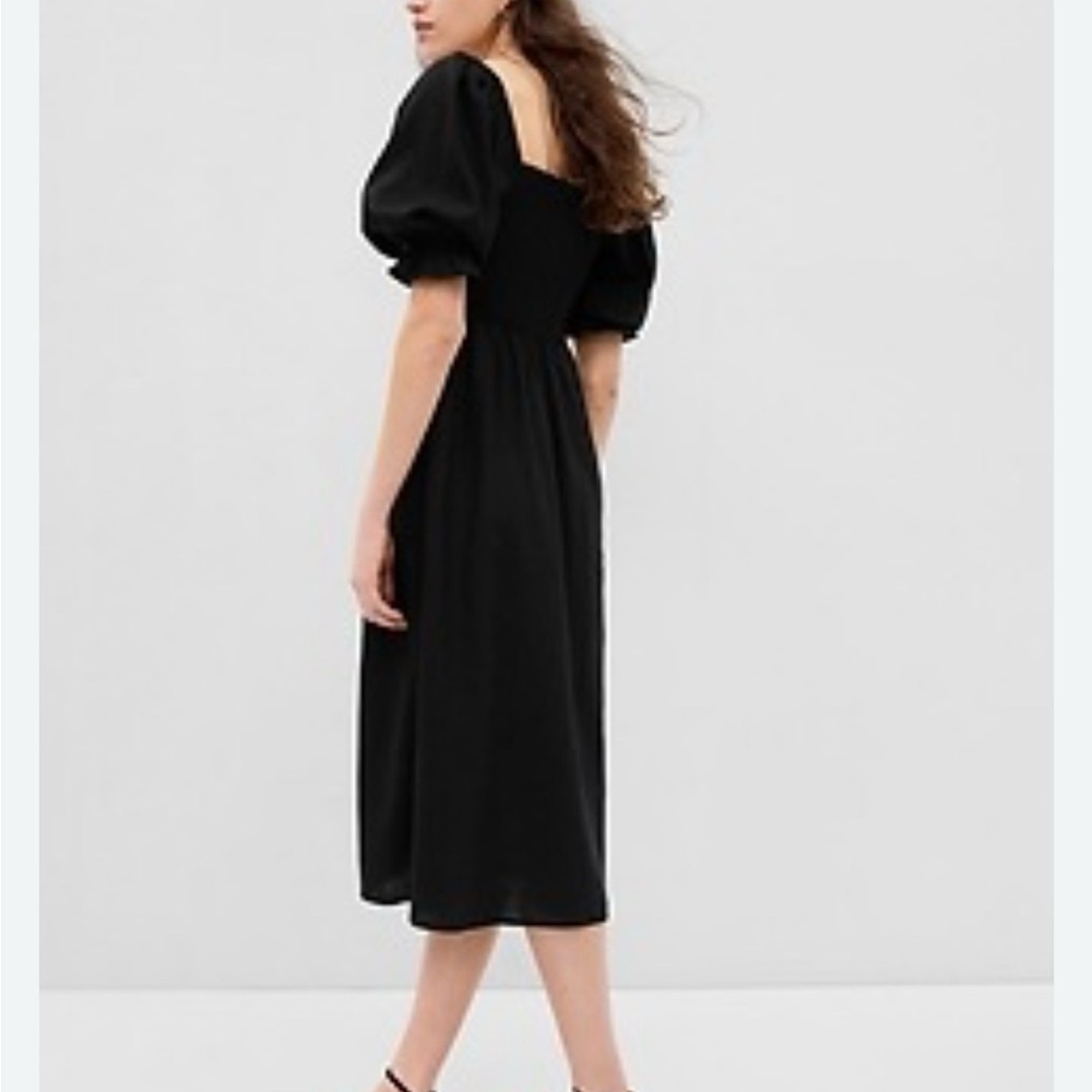 Gap Linen-Blend Puff Sleeve Midi Dress